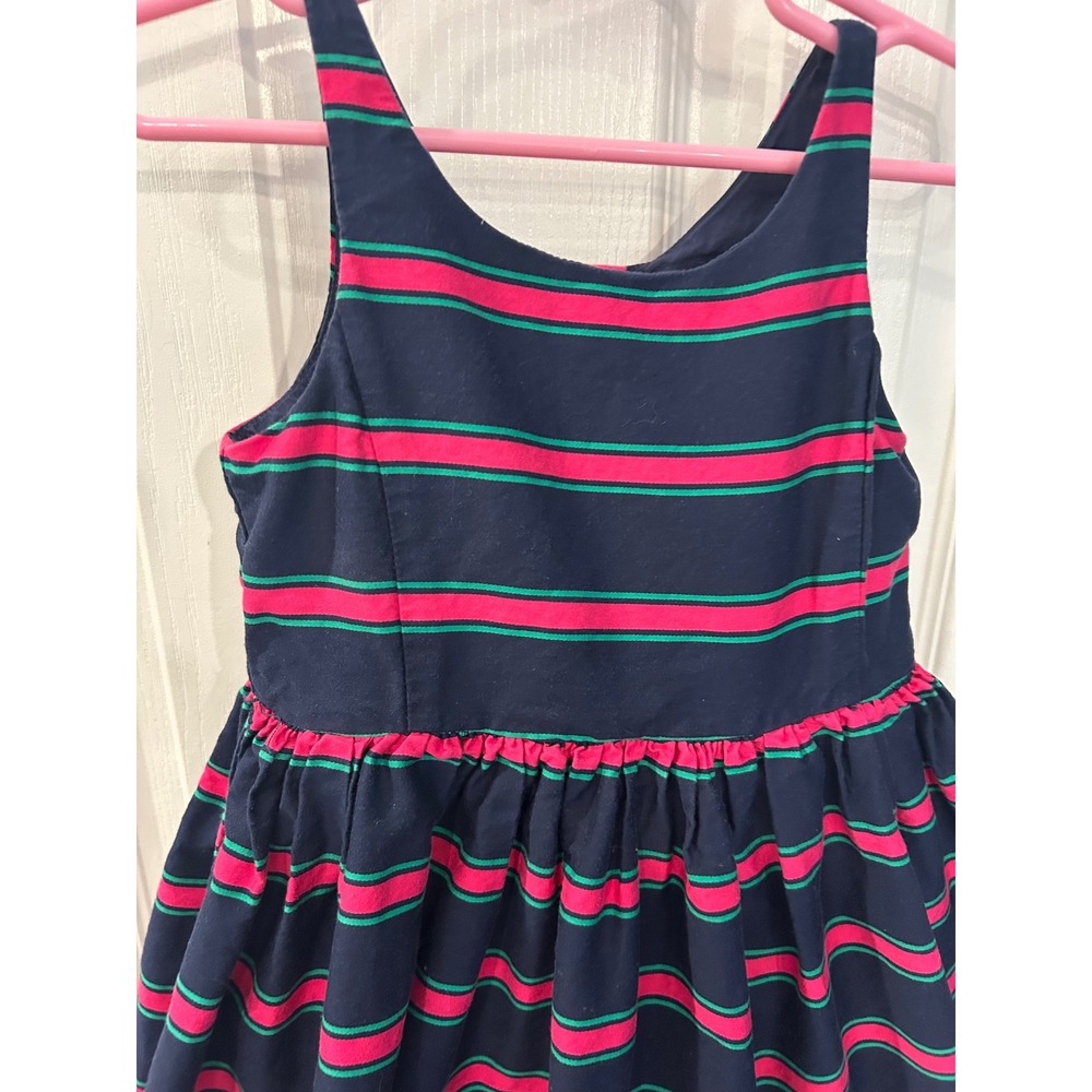 Ralph Lauren Dress‎ Navy Blue Pink Green Striped Button Back Fit Flare 4/4T Kids - Picture 2 of 7